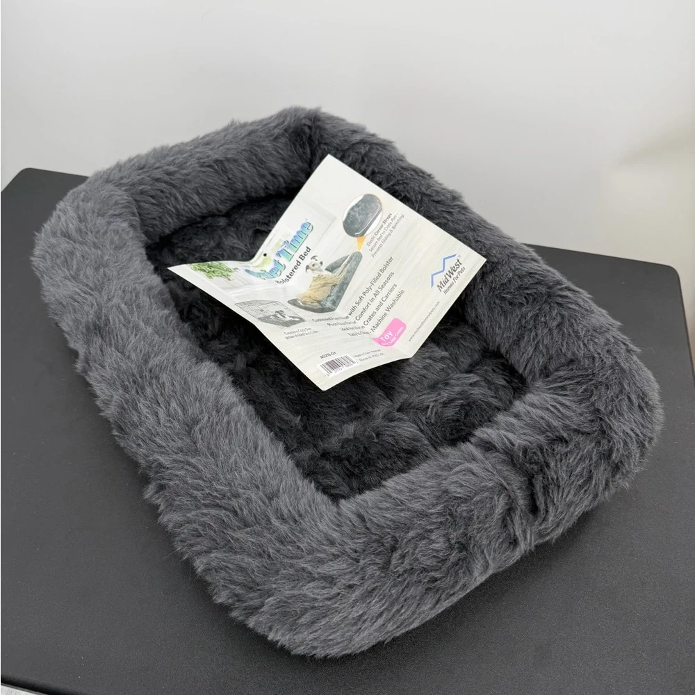 MidWest Homes for Pets Bolster Dog or Cat Bed 18L-Inch Gray Comfortable Bolster
